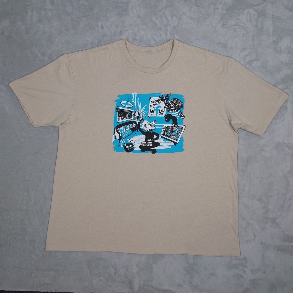 WFUV Proud Member T-Shirt 90.7 FM NPR Public Radio NYC Mens XL Tan Beige Graphic